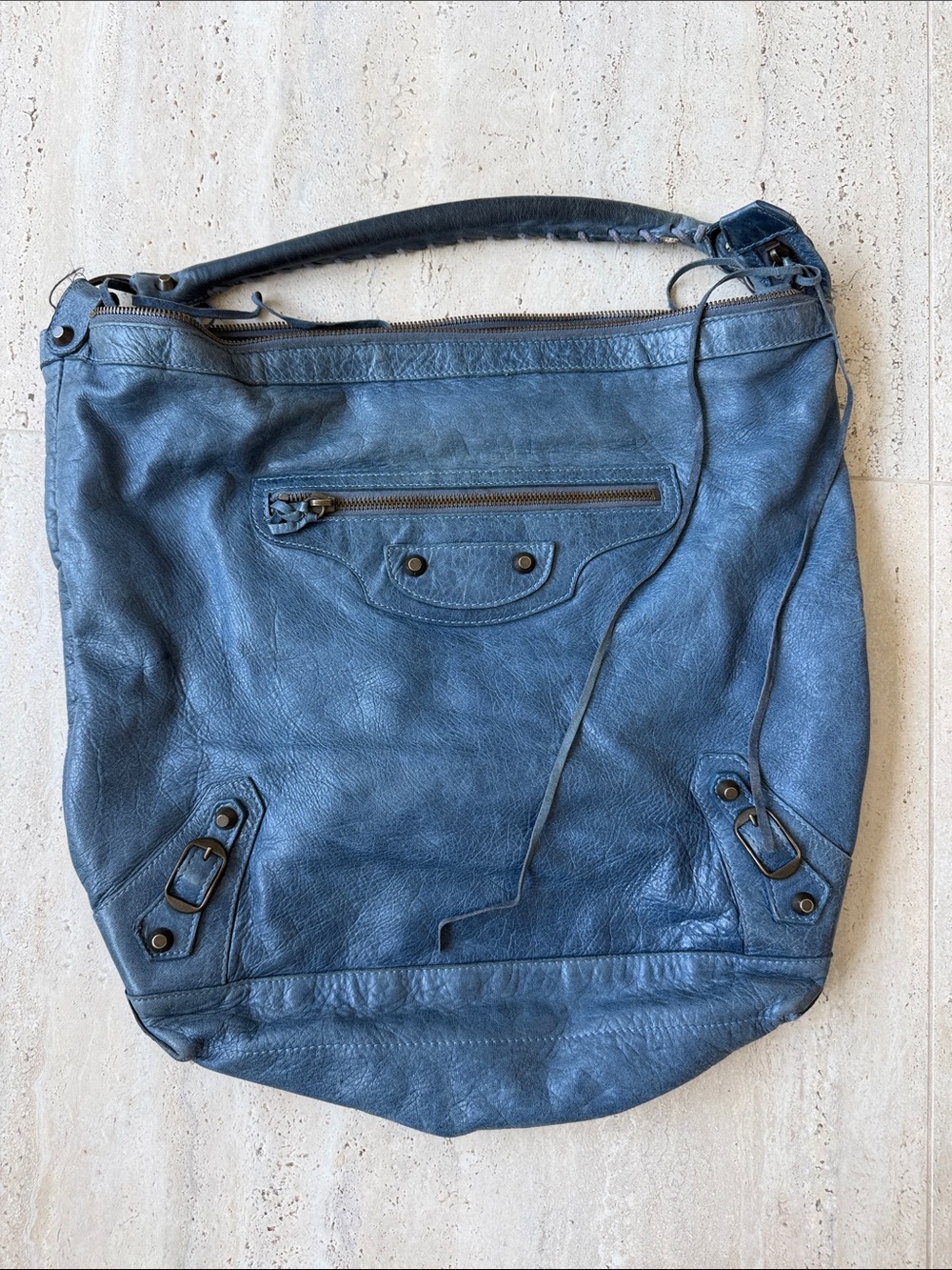 Balenciaga Blue Motocross Classic Day Leather Shoulder Bag Navy blue